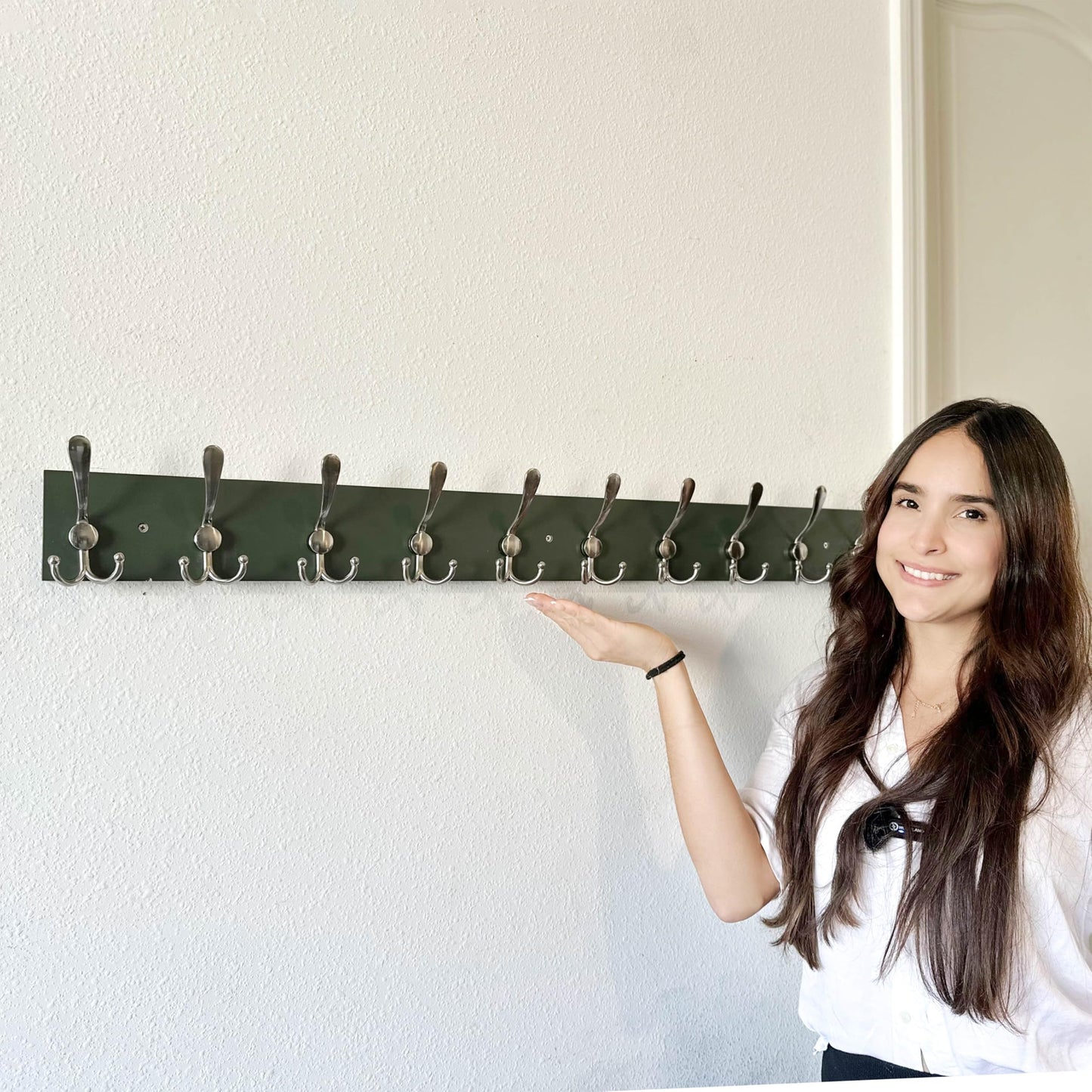 SKOLOO Creations Forest Green Solid Wood Wall Mounted Coat Rack, 10 Hooks, 97cm Long - Kitchen, Mudroom, Entryway, Bathroom