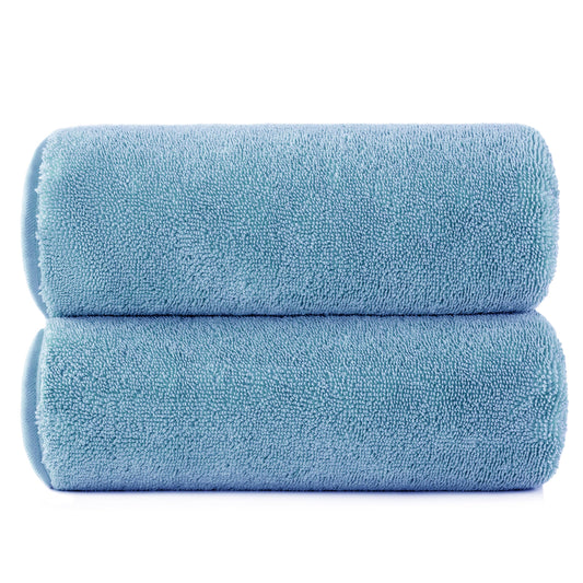 POLYTE Terry Twist Weave Microfiber Oversize Quick Dry Lint Free Bath Towel,152.4 x 76.2 cm, Pack of 2 (Blue)