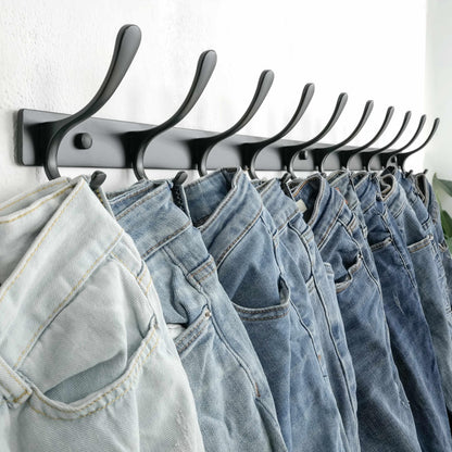 SKOLOO Coat Rack Wall Mounted - 10 Hooks, Pack of 2, Heavy Duty, Stainless Steel, Metal Wall Coat Hanger, Sturdy Wall Hooks for Hanging Coat, Jacket