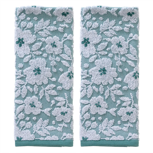 SKL Home Floral Jacquard Hand Towel Set, Moss Green, 2 Count