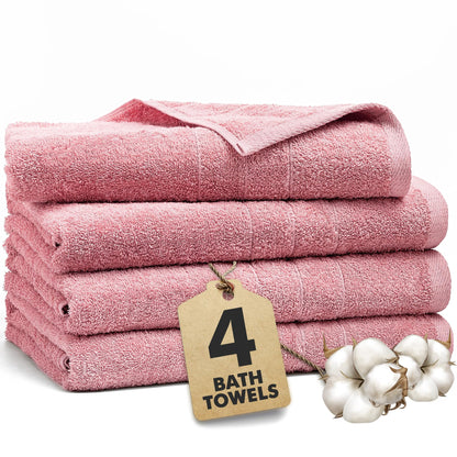 Novo Home Bath Towels Set of 4 – 550 GSM 100% Cotton Baby Pink Extra Large Towels for Bathroom, Spa Use 70x140 cm