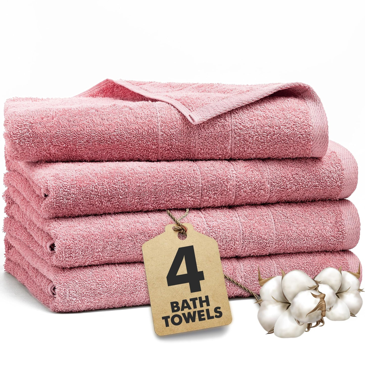 Novo Home Bath Towels Set of 4 – 550 GSM 100% Cotton Baby Pink Extra Large Towels for Bathroom, Spa Use (70x140 cm)