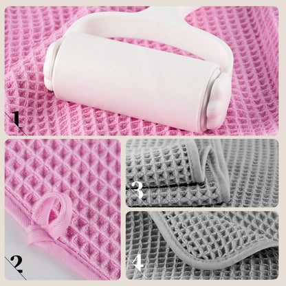 POLYTE Microfibre Oversize Quick Dry Lint Free Bath Towel, 152 x 76 cm, 4 Pack (Grey,Pink, Waffle Weave)