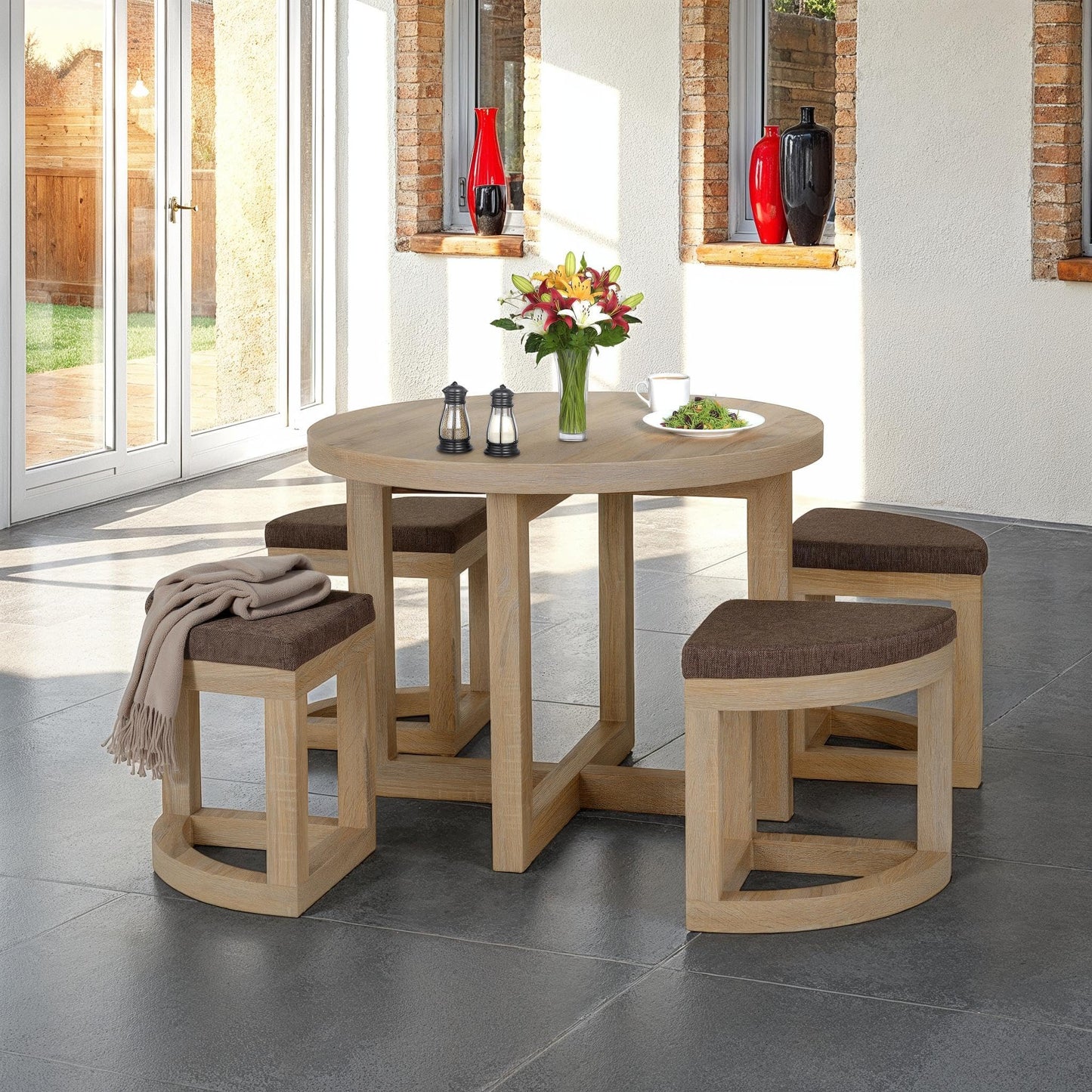 Seconique Cambourne Stowaway Dining Set in Sonoma Oak Effect/Brown Linen
