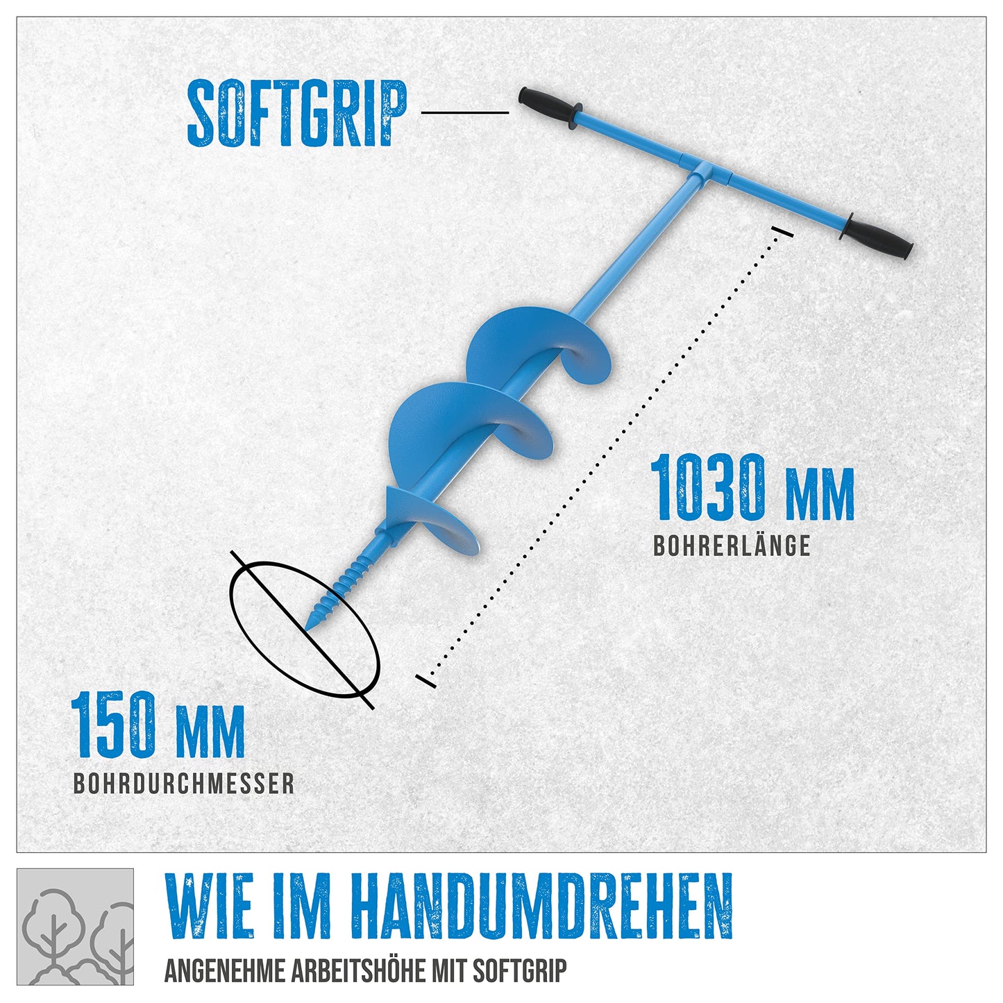 G?de GH 150 Hand Earth Drill (Total Length 104 cm, Diameter 15 cm, for Setting Fence Posts, Planting etc., Non-Slip Handles, Large Metal Cross Handle