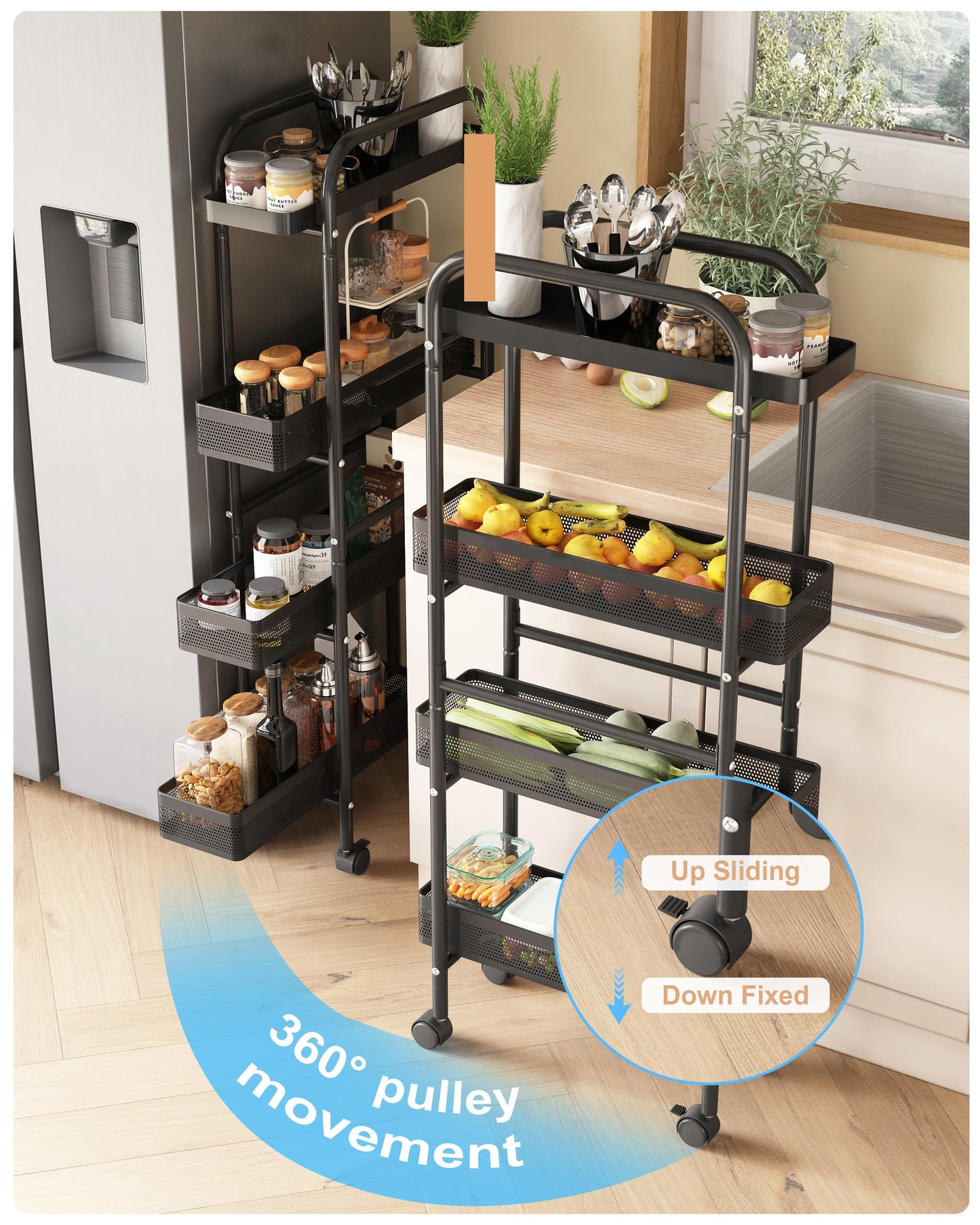 UMDONX Metal Slim Storage Trolley with Pull out Drawer Basket 4 Tier