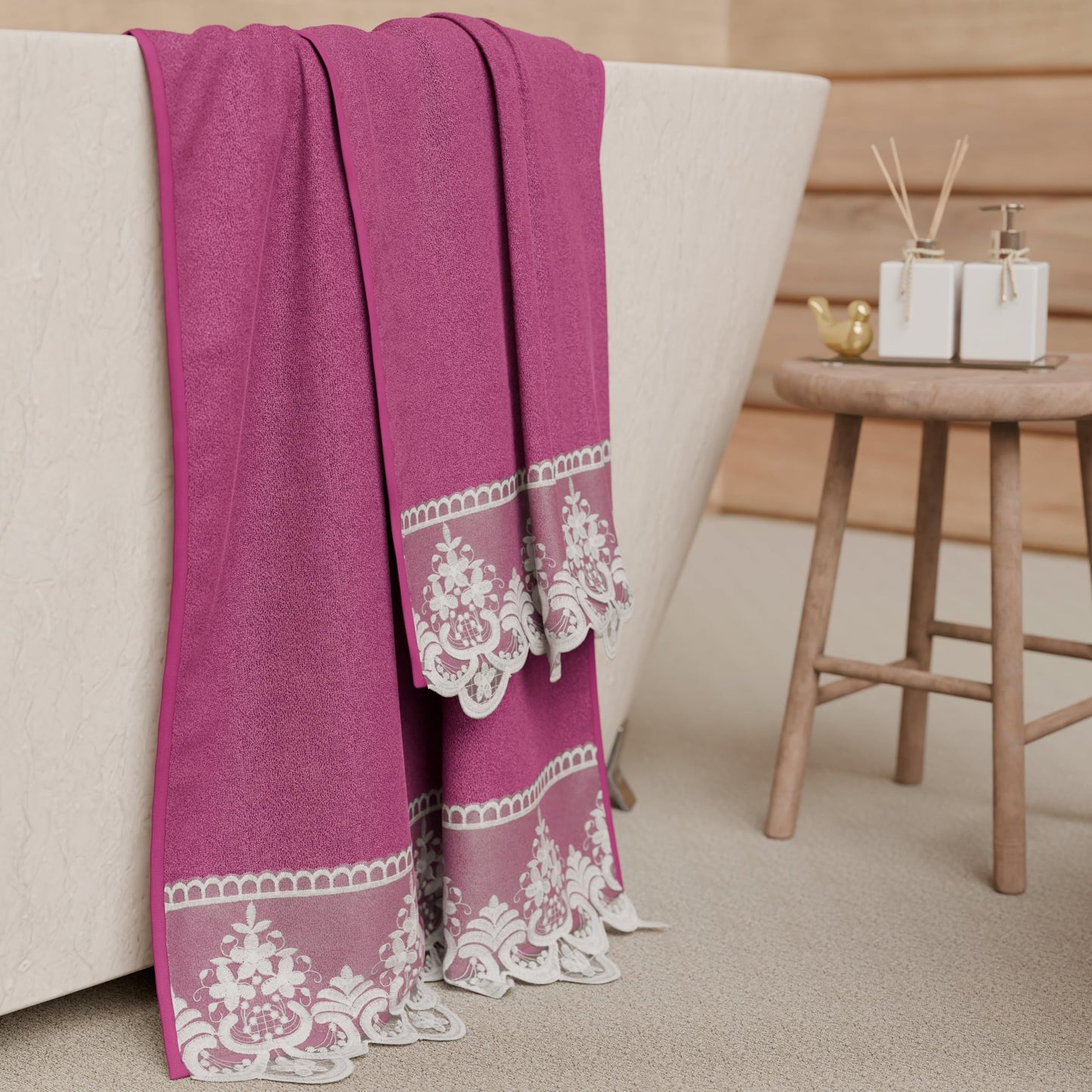 PETTI Artigiani Italiani - 100% Cotton Terry Bath Towels, 1+1 Towel Set, 2 Pieces 1 Face Towel and 1 Hand Towel, Fuchsia