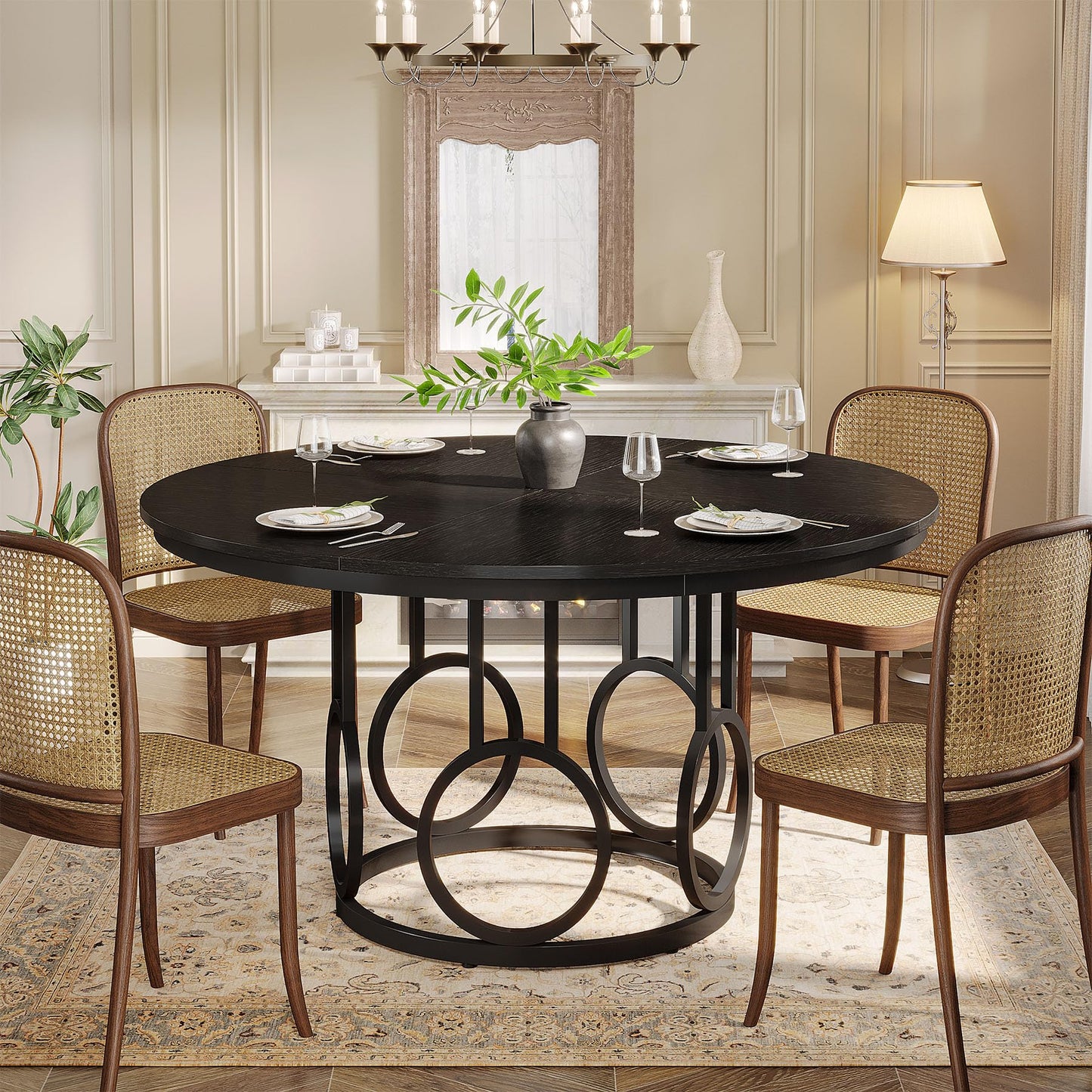 Tribesigns 47-Inch Round Dining Table, Wood Kitchen Table with Sturdy Metal Base for 4-6 People, Large Circle Dinner Table for Dining Room, Kitchen