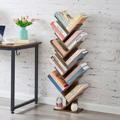 Hoctieon 10 Tier Tree Bookshelf, 10 Shelf Bookcase, Free Standing Tree Bookcase, Display Floor Standing Shelf for Books