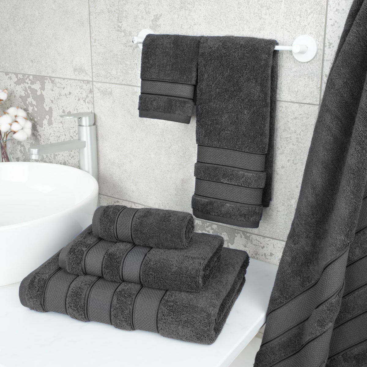 American Soft Linen Bath Towel Set, Luxury Salem Collection 100% Turkish Combed Cotton 6 Piece Towel Set