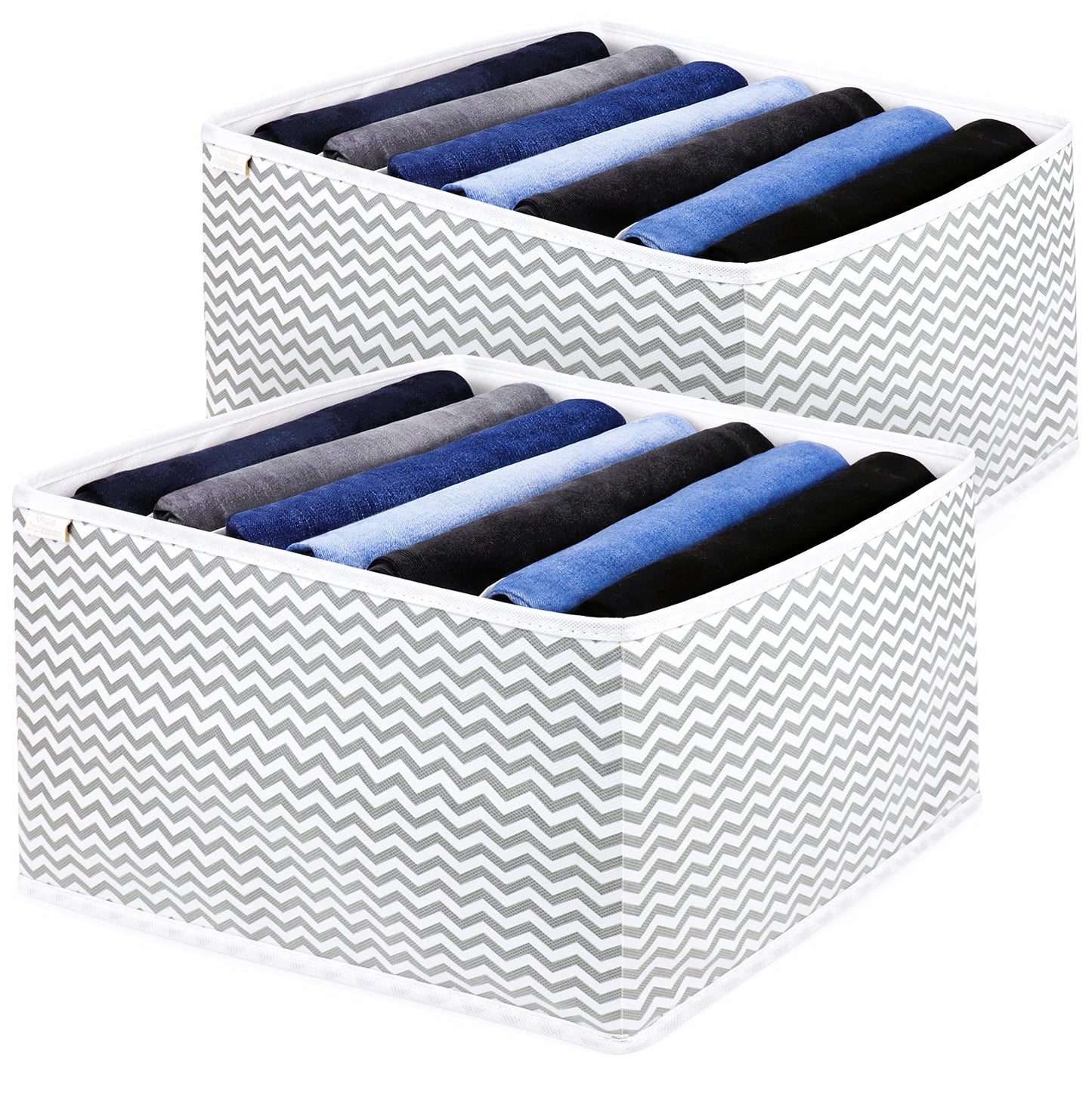 Unique Impression Set of 2 Large Wardrobe Storage Organiser For Jeans, Jumpers, Shirts, Sweaters, Trousers, Pants, Leggings, Joggers