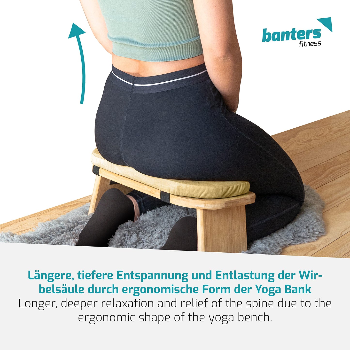 banters Meditation Bench Foldable - Made of solid Bamboo - Portable Kneeling stool with Cushion, Beige