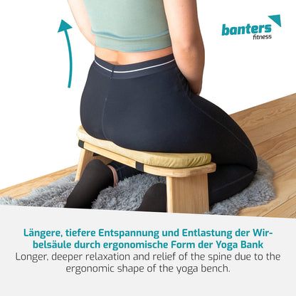 banters Meditation Bench Foldable - Made of solid Bamboo - Portable Kneeling stool with Cushion, Beige