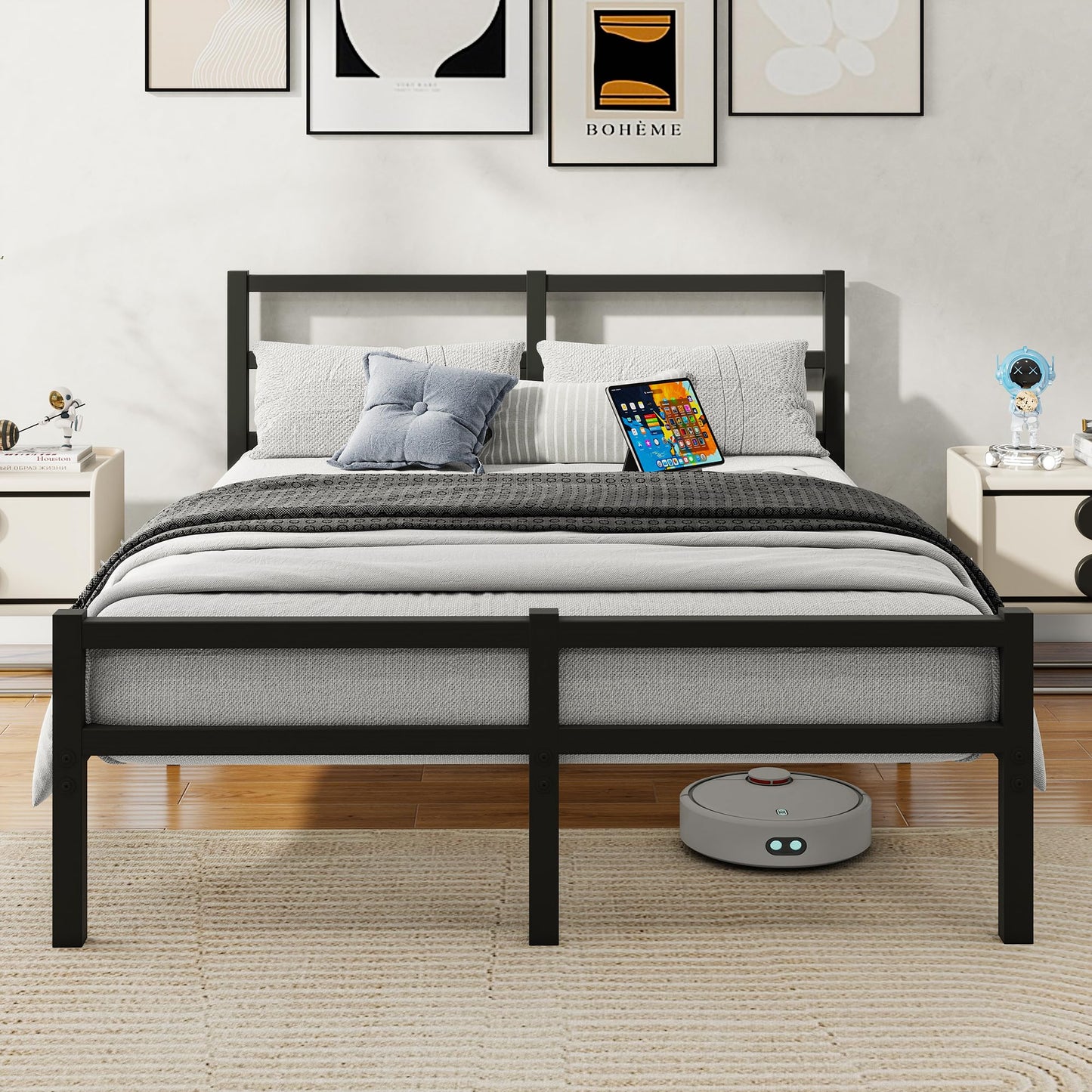 HAHRIR 5ft King Bed Frame with Headboard,150x200cm King Size Bed Frame with Metal Platform, Heavy Duty Steel Support, Mattress Foundation with