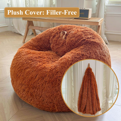 XeGe Cozy Fluffy Faux Fur Bean Bag Chair CoverNo Filler, Burnt Orange