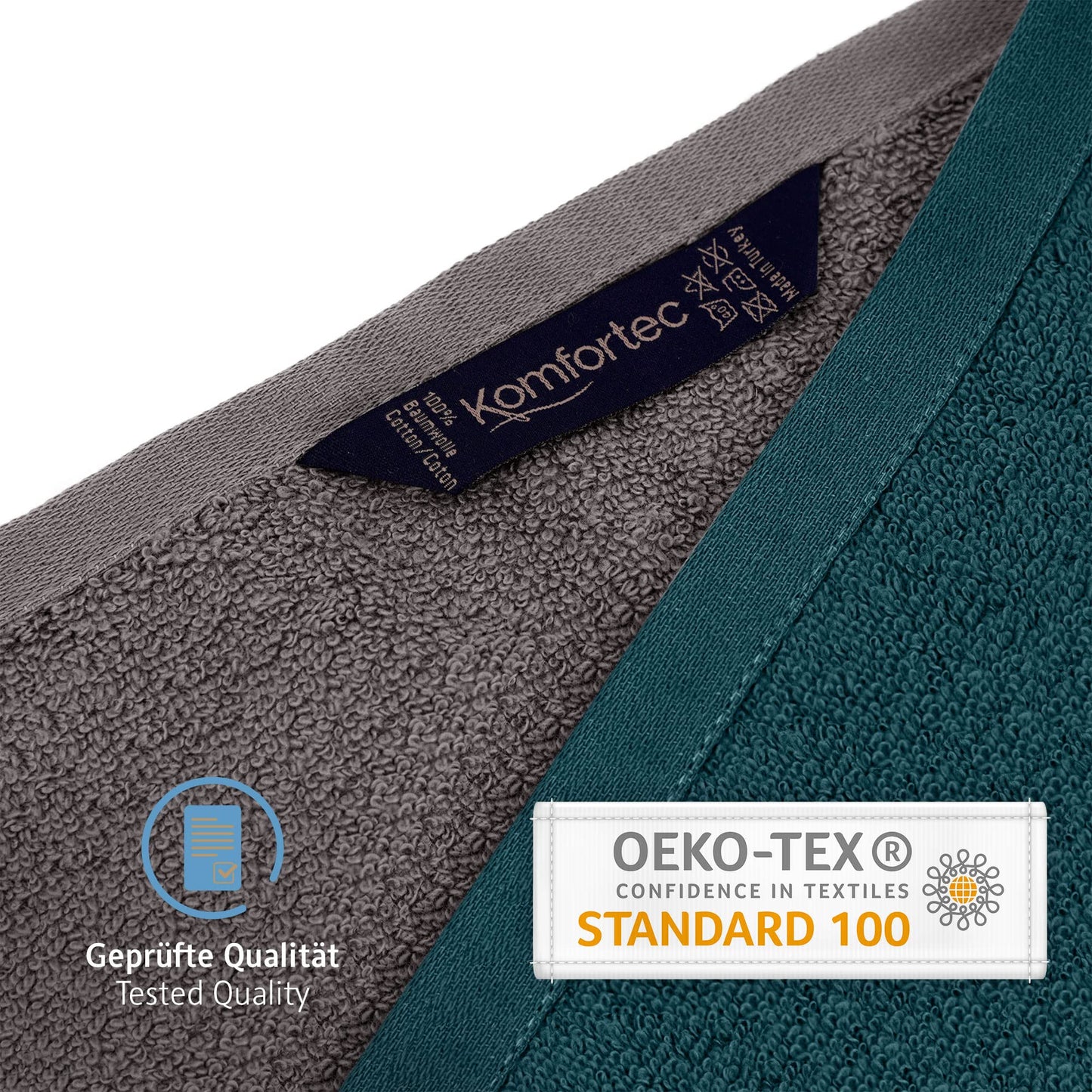Komfortec Set of 4 Hand Towels 50 x 100 cm 100% Cotton Terry Towelling Soft Anthracite Grey/Petrol