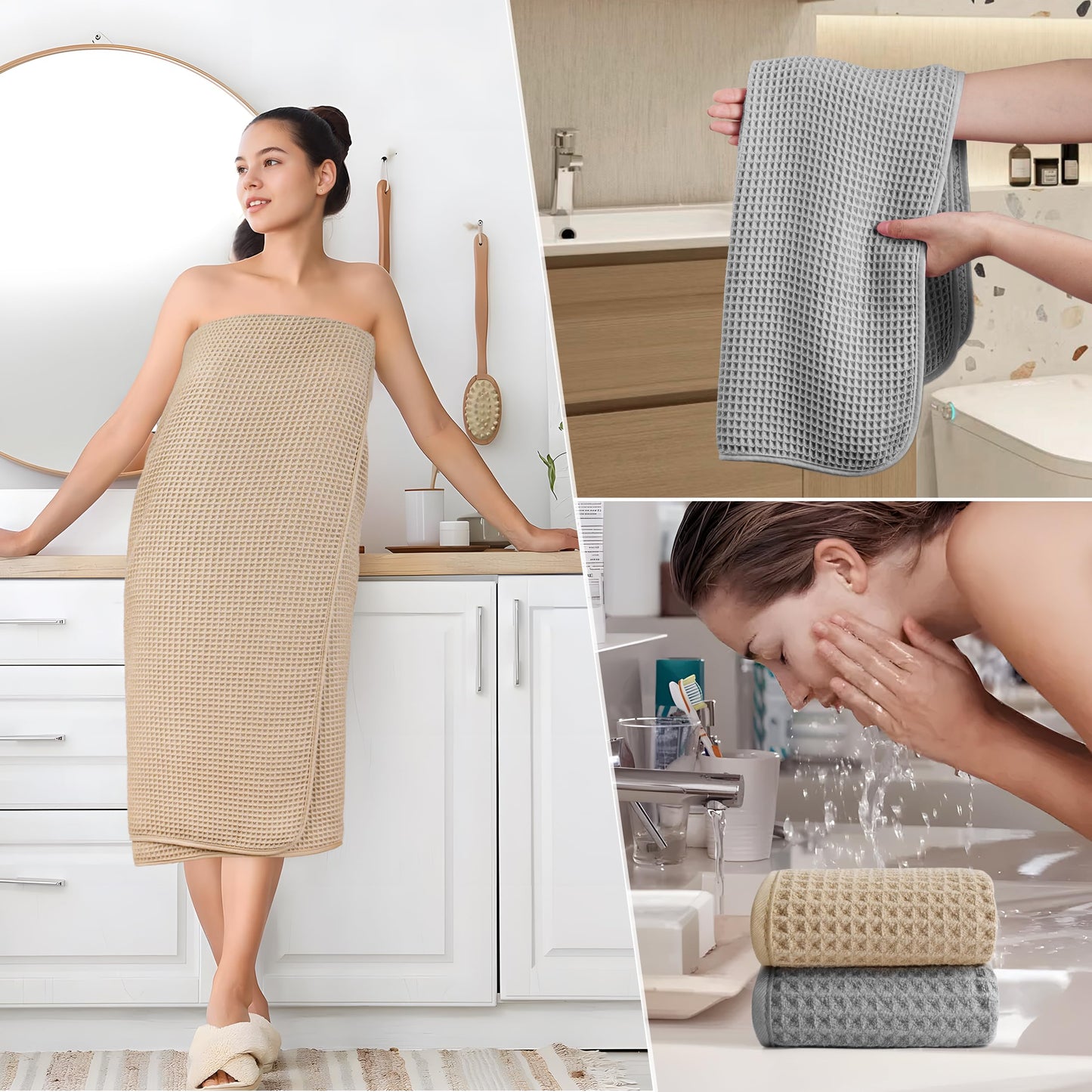 POLYTE 430 GSM Microfibre Quick Dry Waffle Bath Towel Set of 6