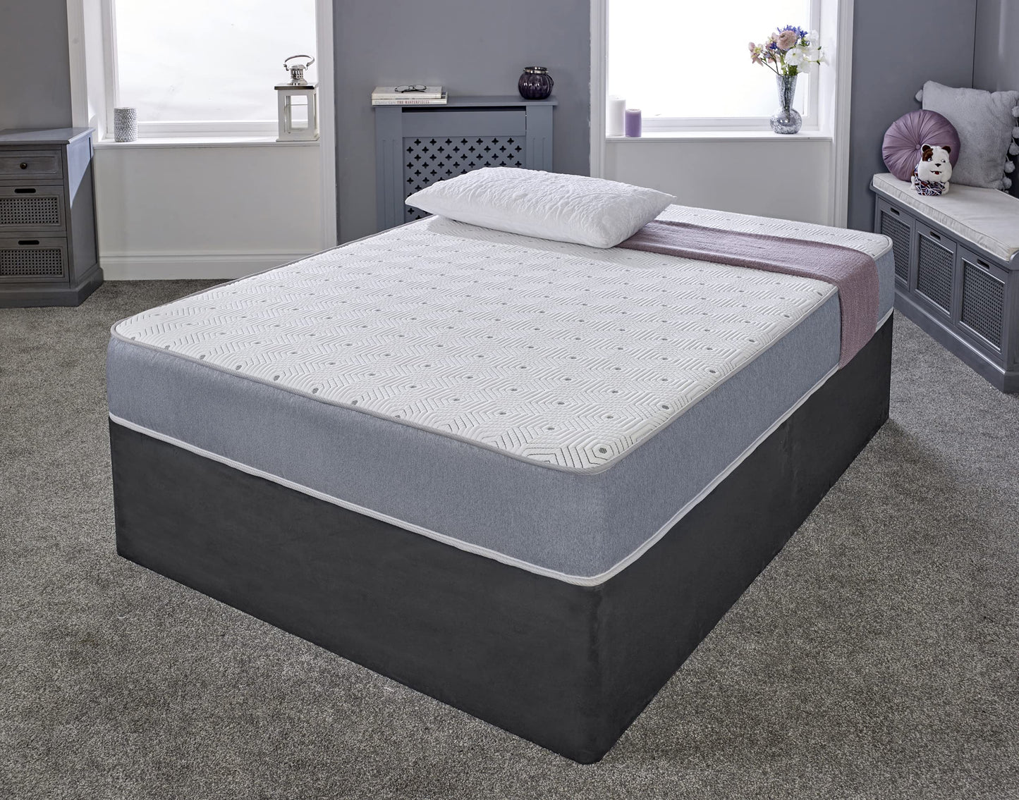 The eXtreme Comfort Ltd Small Double Grey Vapour Pod Memory Fibre Sprung Mattress. Spring Small Double Mattress With Memory Fibre Layer