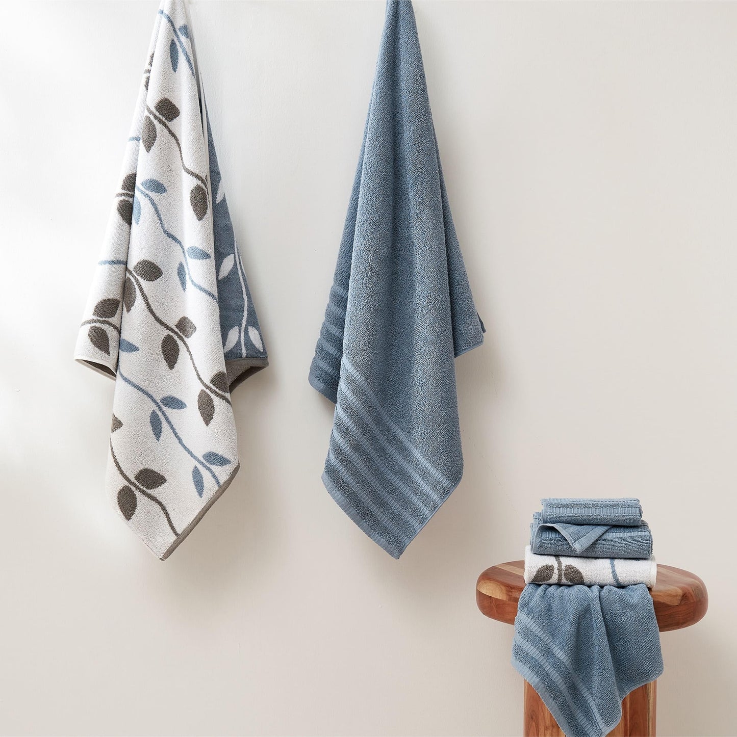 Pacific Coast Textiles 6 pc Yarn Dyed towel Organic Vines Cotton Blue,Single,40.6 x 25.4 x 12.7 cm