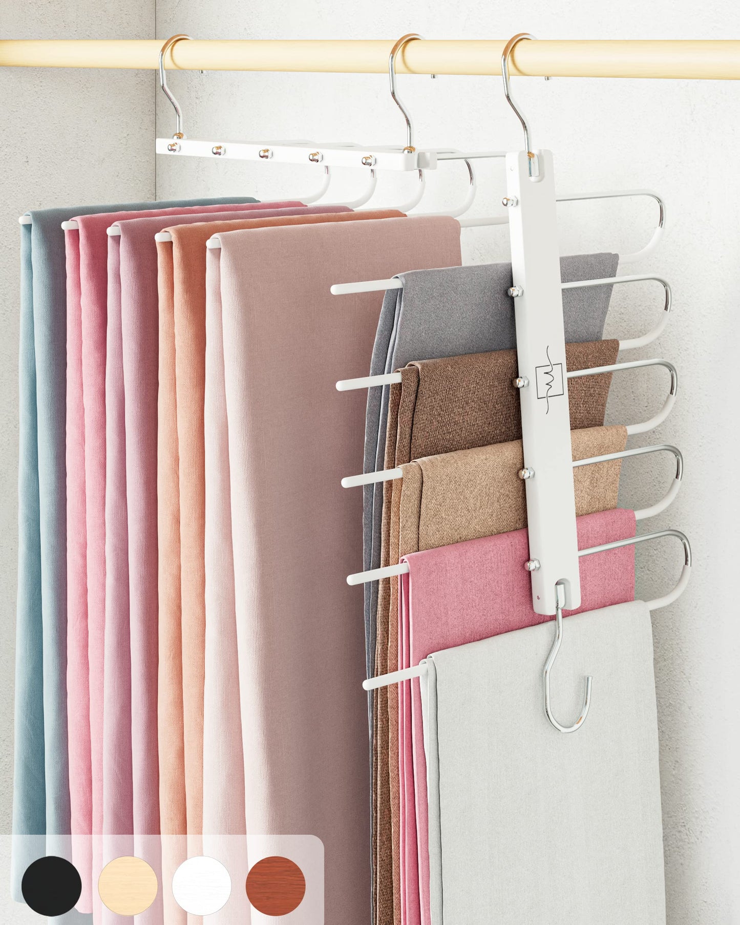 MORALVE Trousers Hangers Space Saving - 2 Pack European Beechwood Scarf and Jeans Hangers - Wardrobe Organiser and Space Saver Trouser Rack