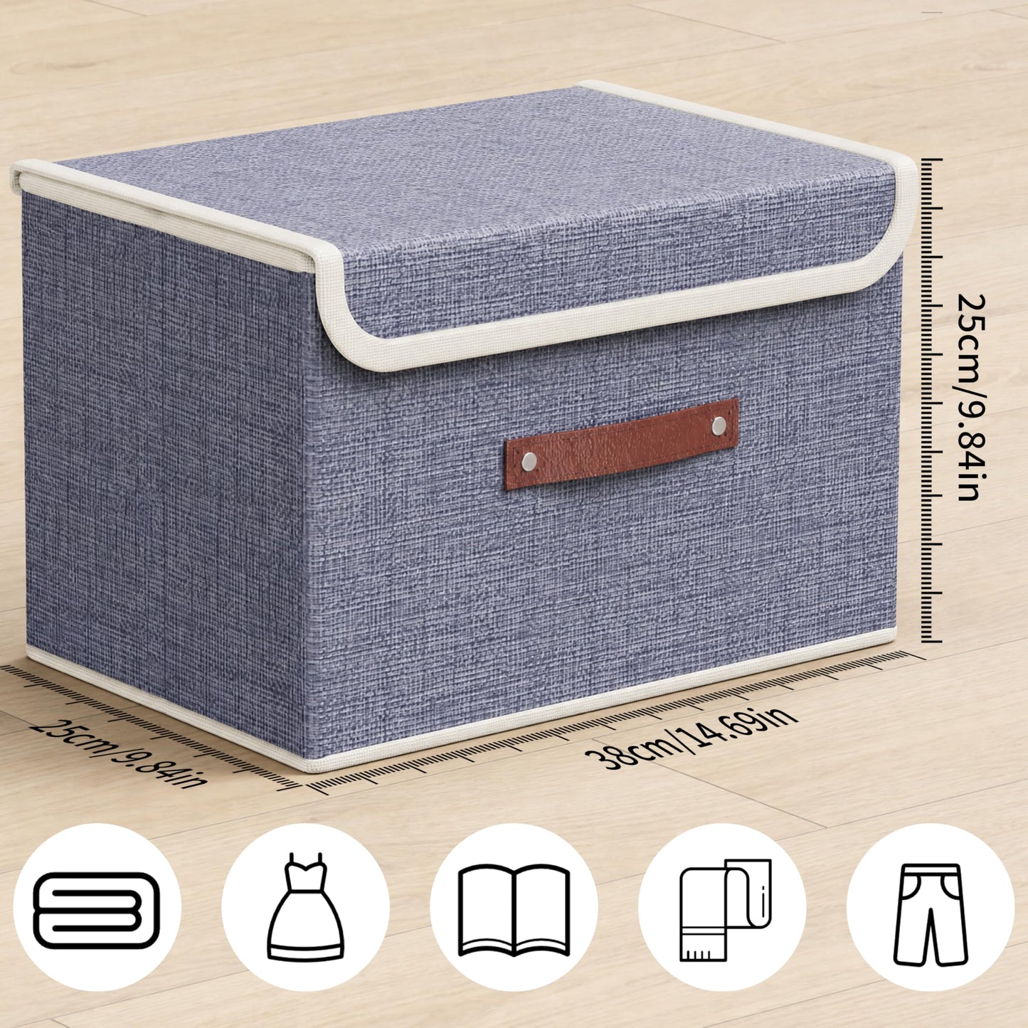 gaobaidu 4 Pack Foldable Fabric Storage Boxes with Lids and Handles, Collapsible Wardrobe Organizer & Closet Basket for Clothes, Toys, Books, Photos