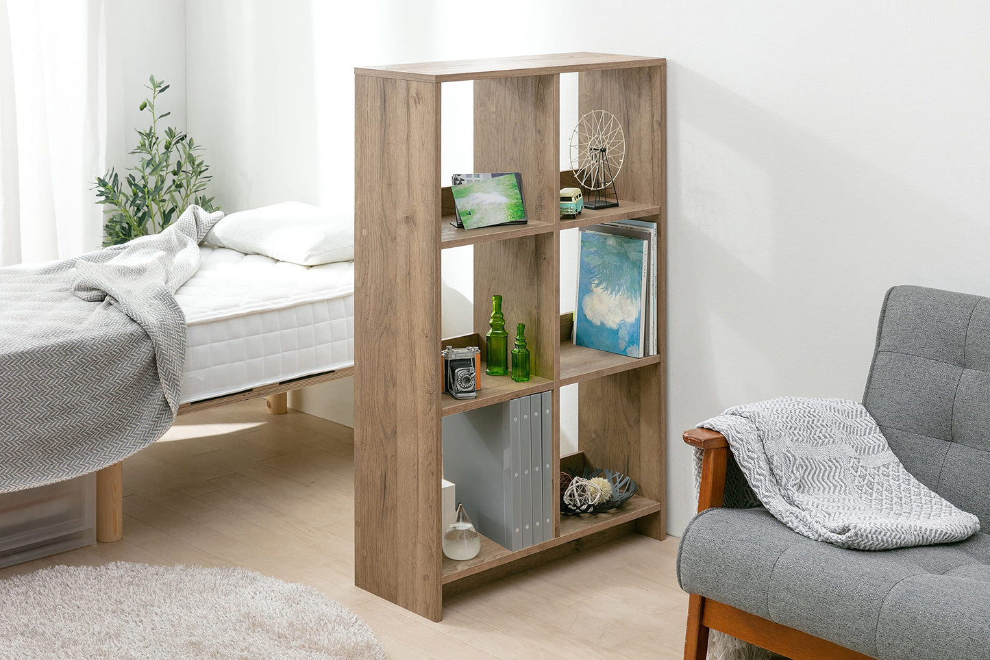Iris Ohyama,Wooden Open Shelf, 6 Cube storage unit, Organiser, Modern design, Living room, Bedroom, Study room,WOS-6 - Ash Brown