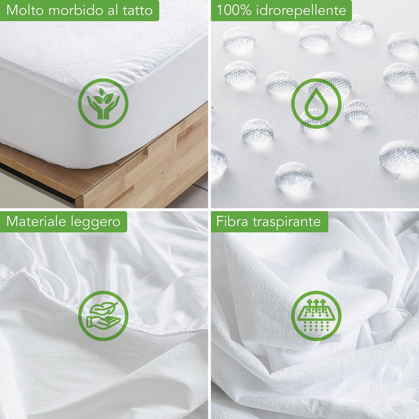 Waterproof Double Mattress Protector 160 x 200 cm – Super Soft Natural Bamboo Terry Fabric – Super Elastic Corners Up to 30 cm – Refreshing