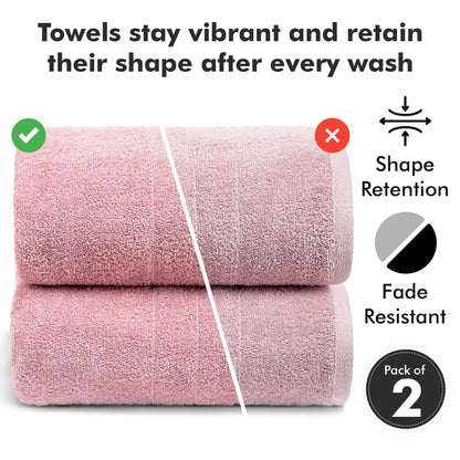 Novo Home Bath Sheets - Extra Large Bathroom Sheet Set – 550 GSM Pack of 2 Jumbo Towels Baby Pink 90x180cm