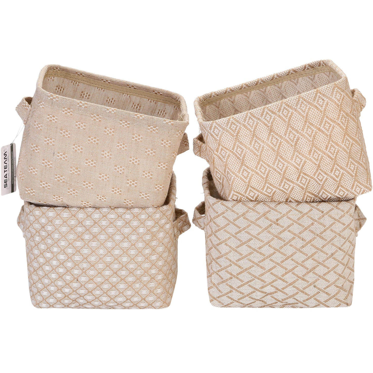 Sea Team 4.5L Mini Size Jute Storage Basket 4pcs Square Box with Double Handles Table and Room Small Items Storage Expert