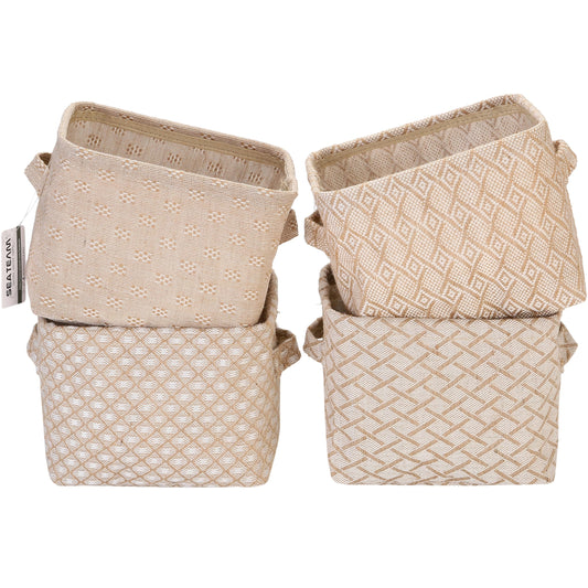 Sea Team 4.5L Mini Size Jute Storage Basket 4pcs Square Box with Double Handles Table and Room Small Items Storage Expert