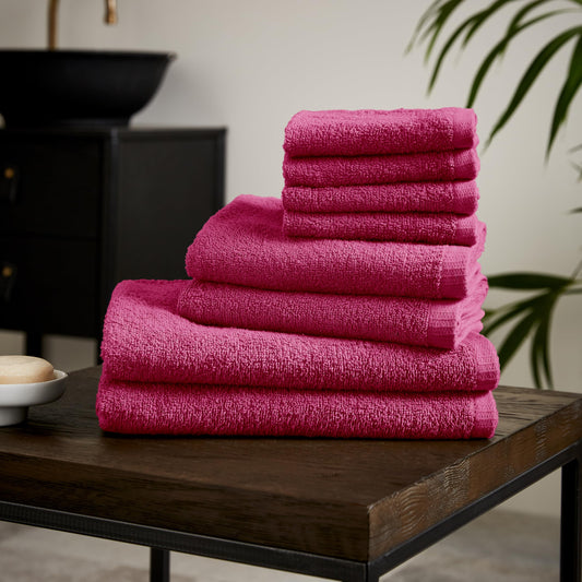 Catherine Lansfield Quick Dry Cotton 8 Piece Towel Set Hot Pink