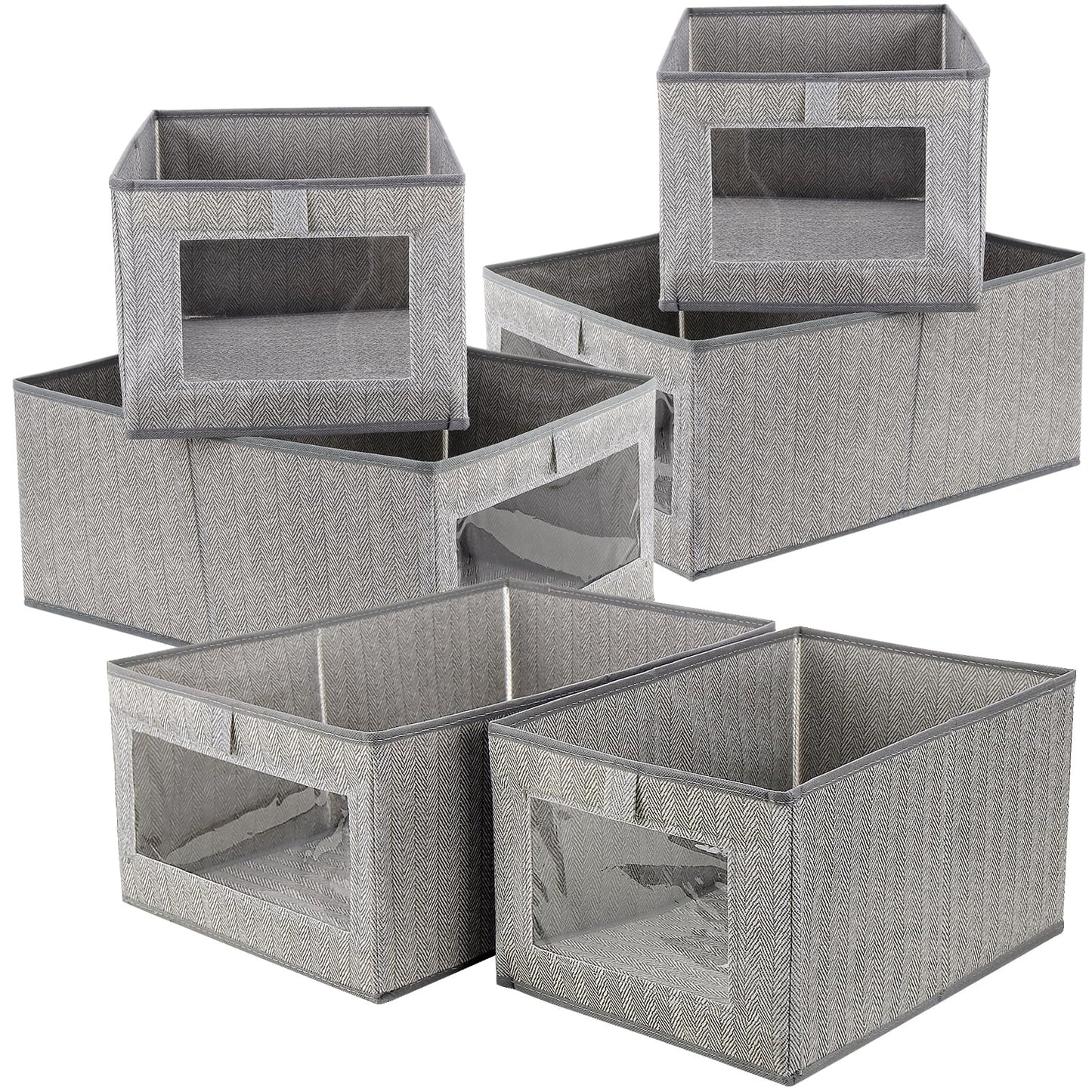 FUNSUEI 6 Pack Foldable Clothes Storage Boxes (Large & Medium), Fabric Wardrobe Storage Organiser with Clear Window for Clothes, Snacks, Towel