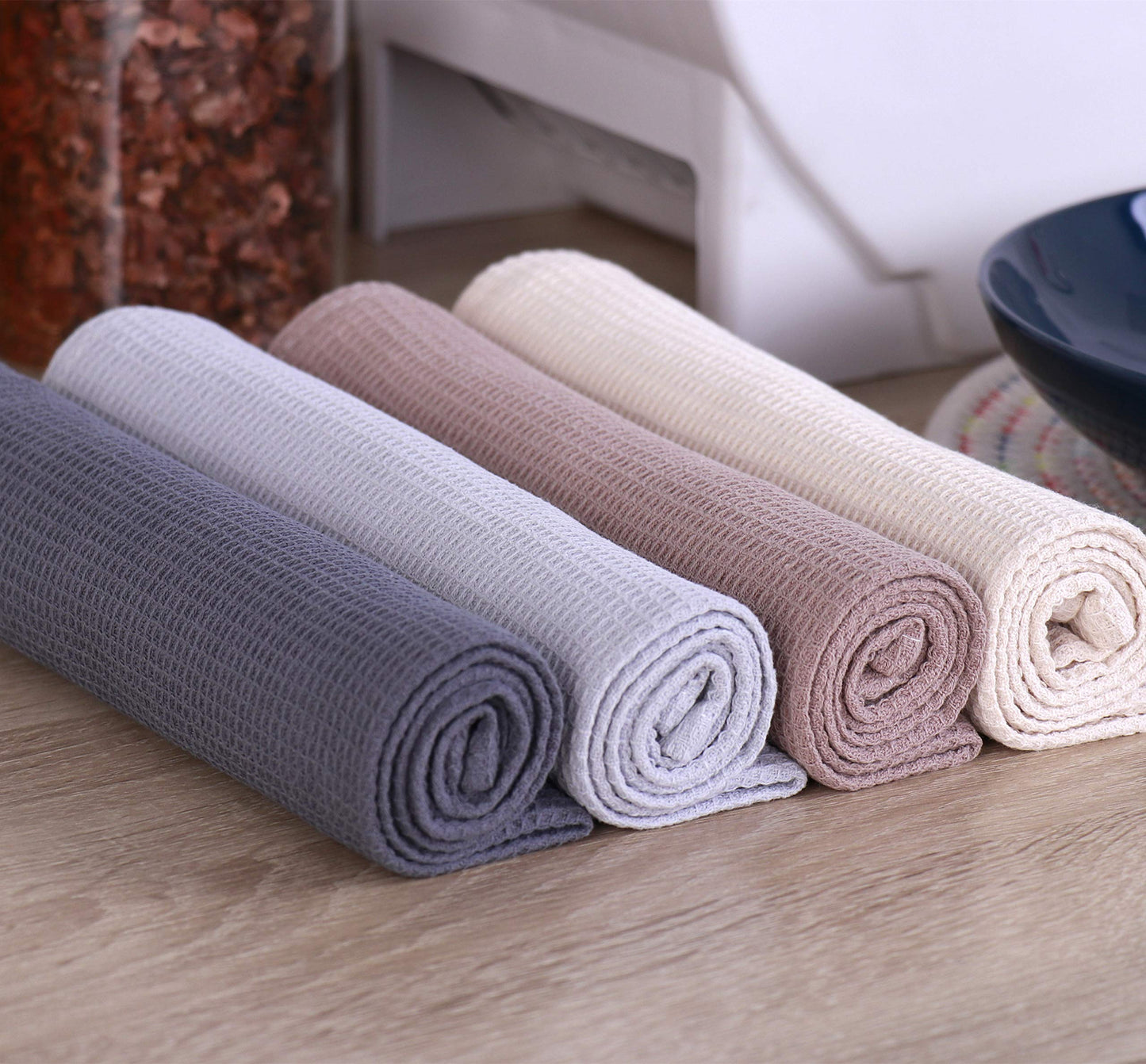PY HOME & SPORTS Dish Towel Set, 100% Cotton Waffle Weave Kitchen Towels 4 Pieces, Super Absorbent (17 x 25 Inches, Set of 4)
