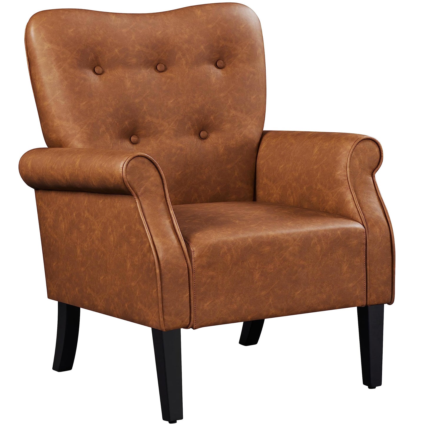 Yaheetech PU Leather Tub Chair with High Back for Living Room Retro Brown