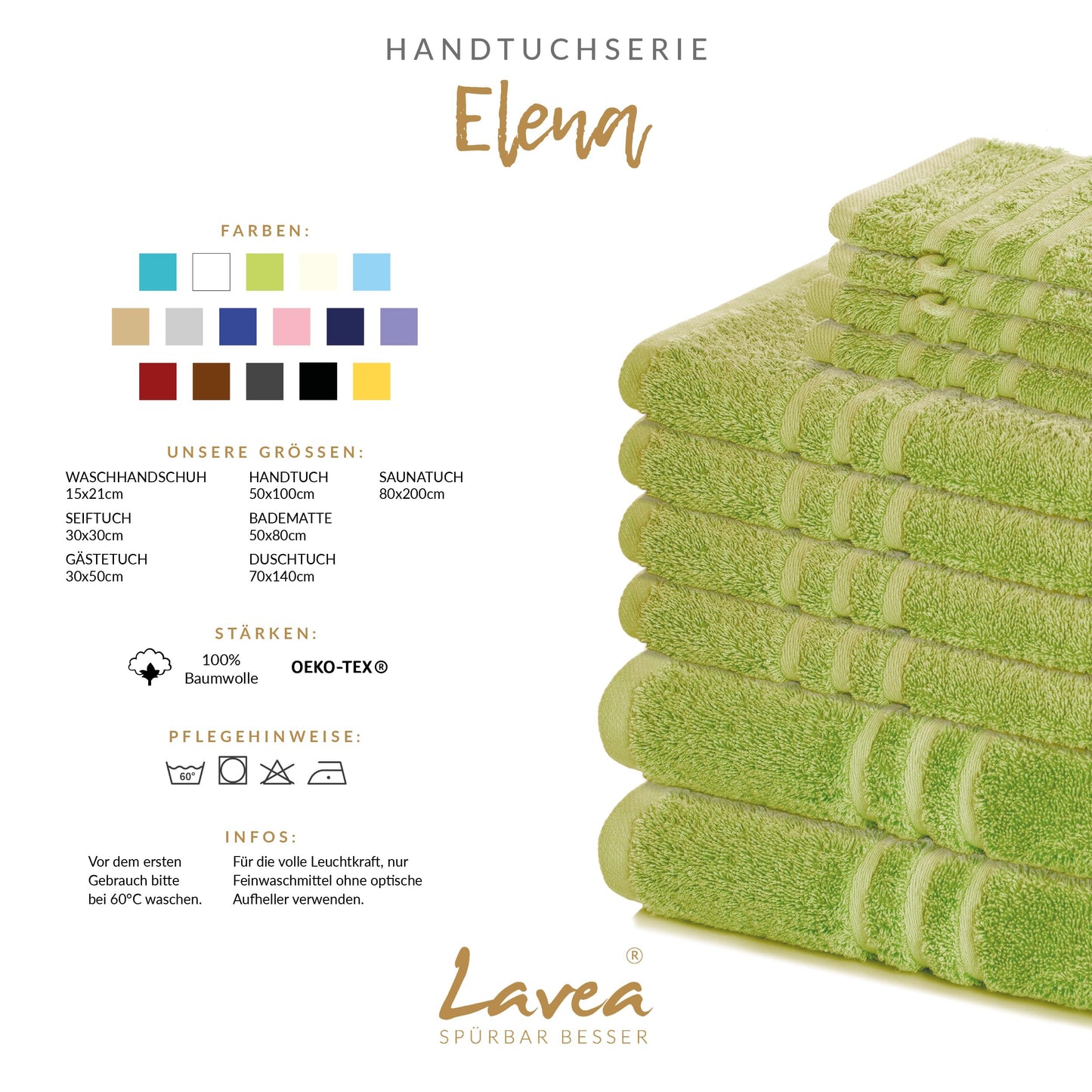 Lavea® Set of 10 Terry Towels, 30 x 30 cm, 100% Cotton Terry 500 g/m², Guest Towels and Small Wash Mitts, Easy Care at 60 °C, Terrycloth Series Elena
