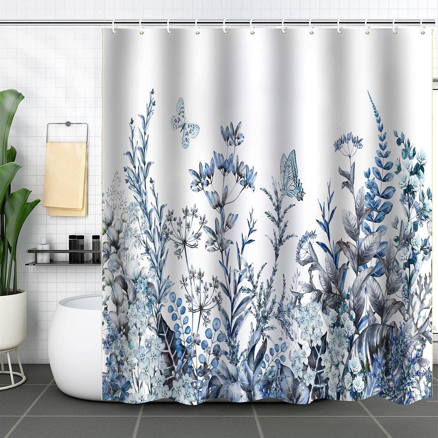 WELTRXE Shower Curtain, Bathroom Curtain with 12 Hooks, Waterproof Polyester Fabric Bathtub Curtain, Weighted Hem, Washable, Quick Dry