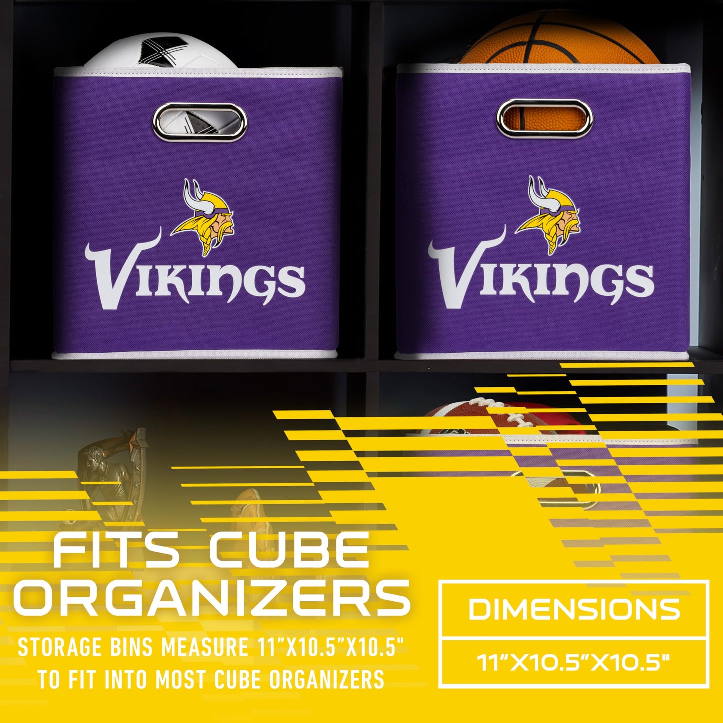 Franklin Sports Minnesota Vikings NFL Storage Bin - Collapsible Cube Container + Storage Basket - NFL Office, Bedroom + Living Room Décor - 11"x11"