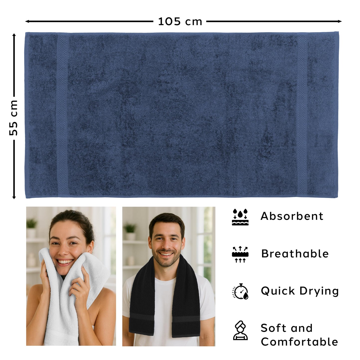 Caleffi 3X Large Bath Towel Set, Size 55x105cm, 100% Cotton - Soft and Absorbent, Face and Daily Use, Shower Towel, Large Towel