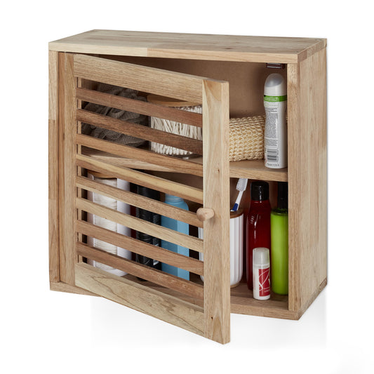 Relaxdays Wall Cabinet, 2 Levels, Door with Magnetic Lock, Narrow Wooden Storage, Bathroom, Kitchen, 42x42x18cm, Natural
