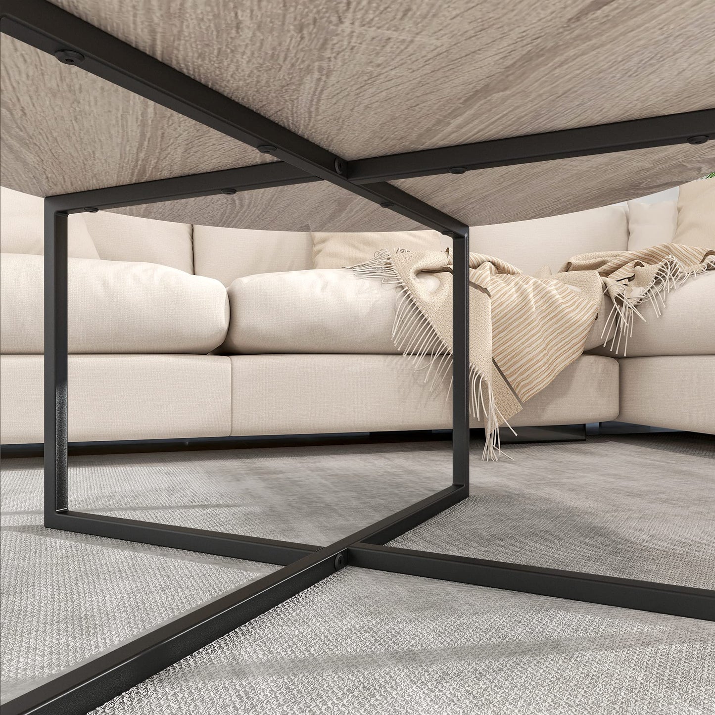 HOJINLINERO Round Coffee Table Tea Table End Table Sofa Table for Living Room,Industrial Style Cocktail Table,Durable Metal Frame with Wood Look