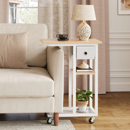 YITAHOME Bedside Table, C-Shaped Side Table with Fabric Drawer and Wheels
