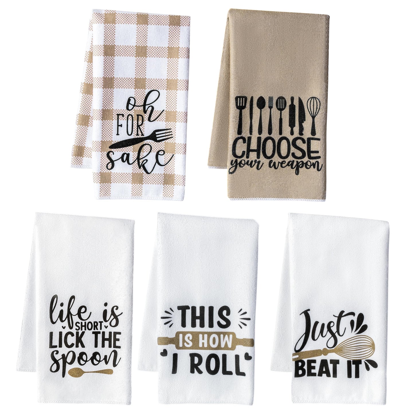 R HORSE 5Pcs Funny Kitchen Dish Towel Set Absorbent Quick Dry Cloth