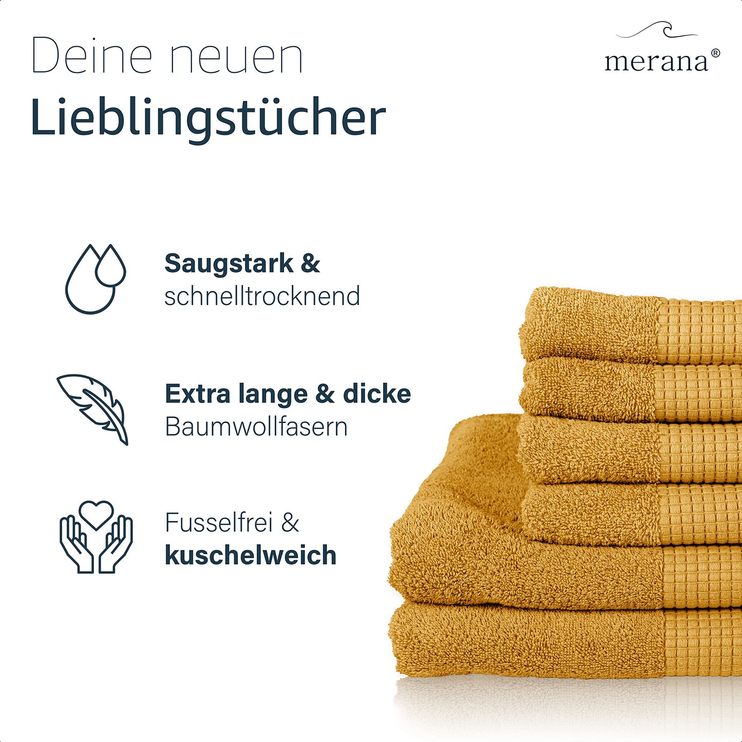 Merana Hand Towel Set, Absorbent, Soft and Lint Terry Towel Quality Made of Heavy Organic Cotton 590 GSM (Mango Gold, 2 x Bath Towels (70 x 140 cm)