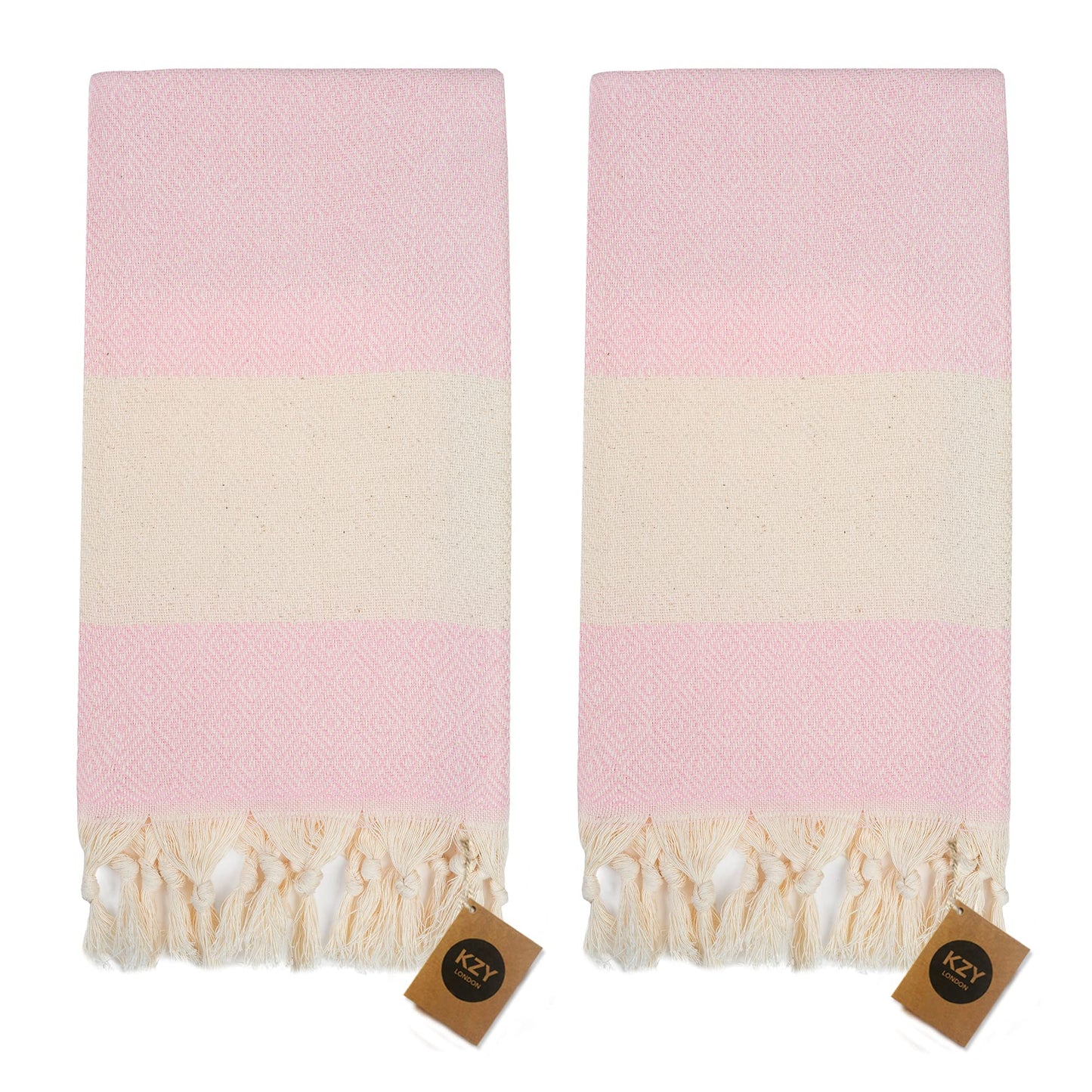 KZY LONDON Turkish Hand Towel Set of 2 - Towel for Kitchen and Bathroom - 50x100cm, 18,5x40 Inches