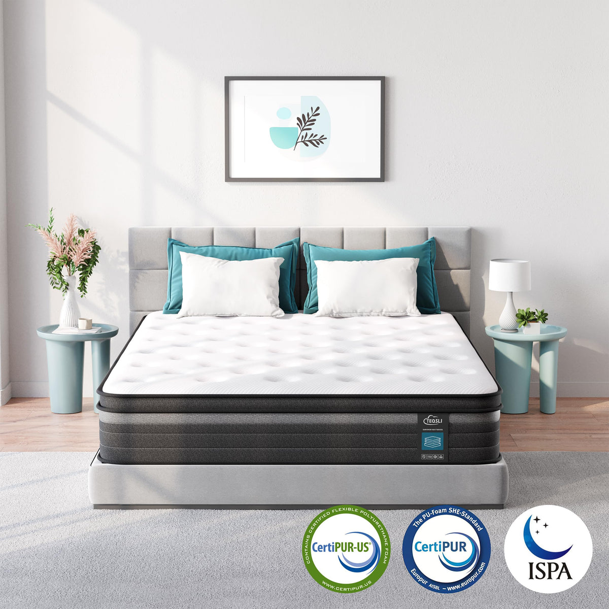 TeQsli Individually Pocket Sprung Double Mattress 4FT6 with Breathable Soft Fabric, 9 Inch Hybrid Mattress Double for Pressure & Back Pain Relief