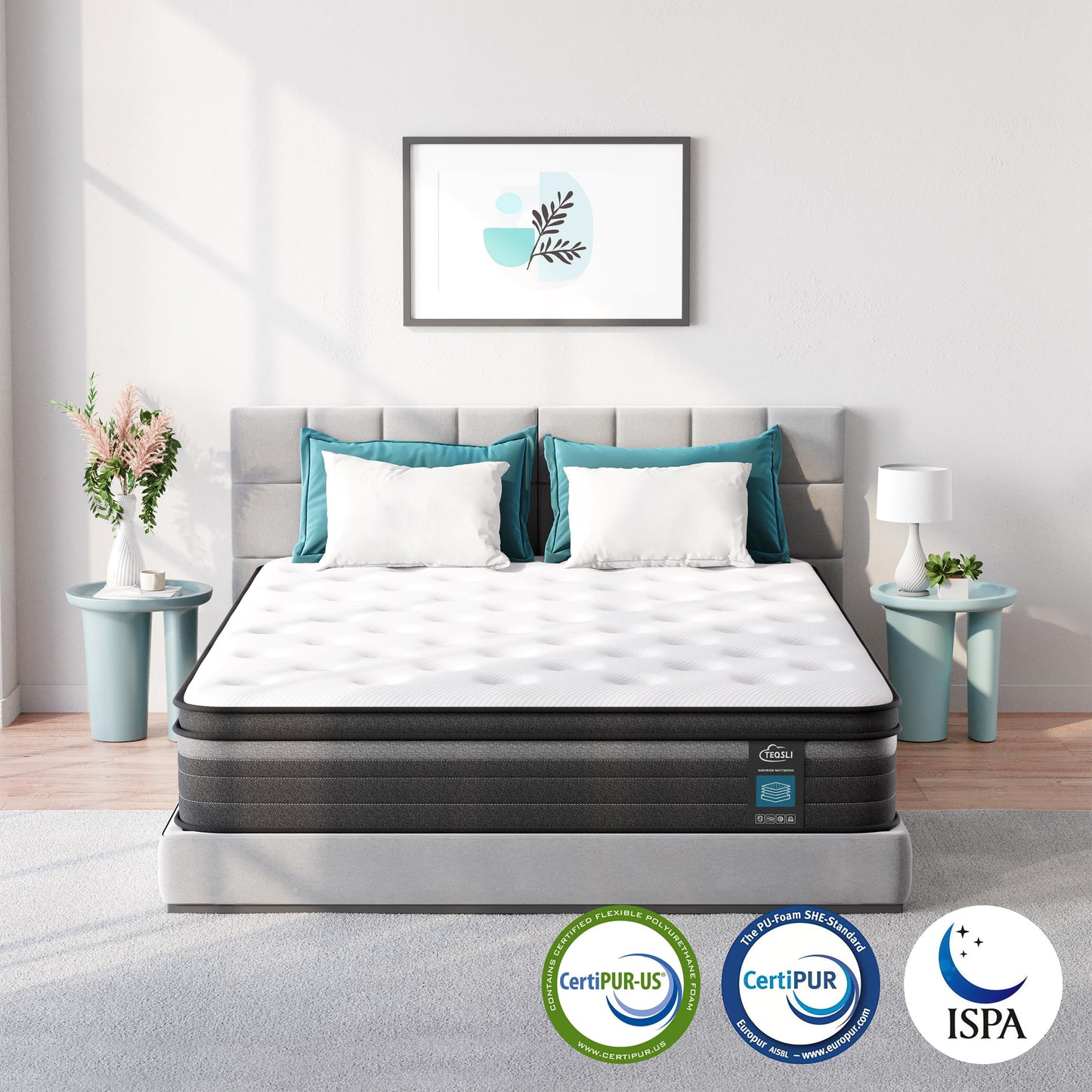 TeQsli Individually Pocket Sprung King Mattress 5FT with Soft Fabric, 9 Inch Hybrid Mattress King for Pressure & Back Pain Relief