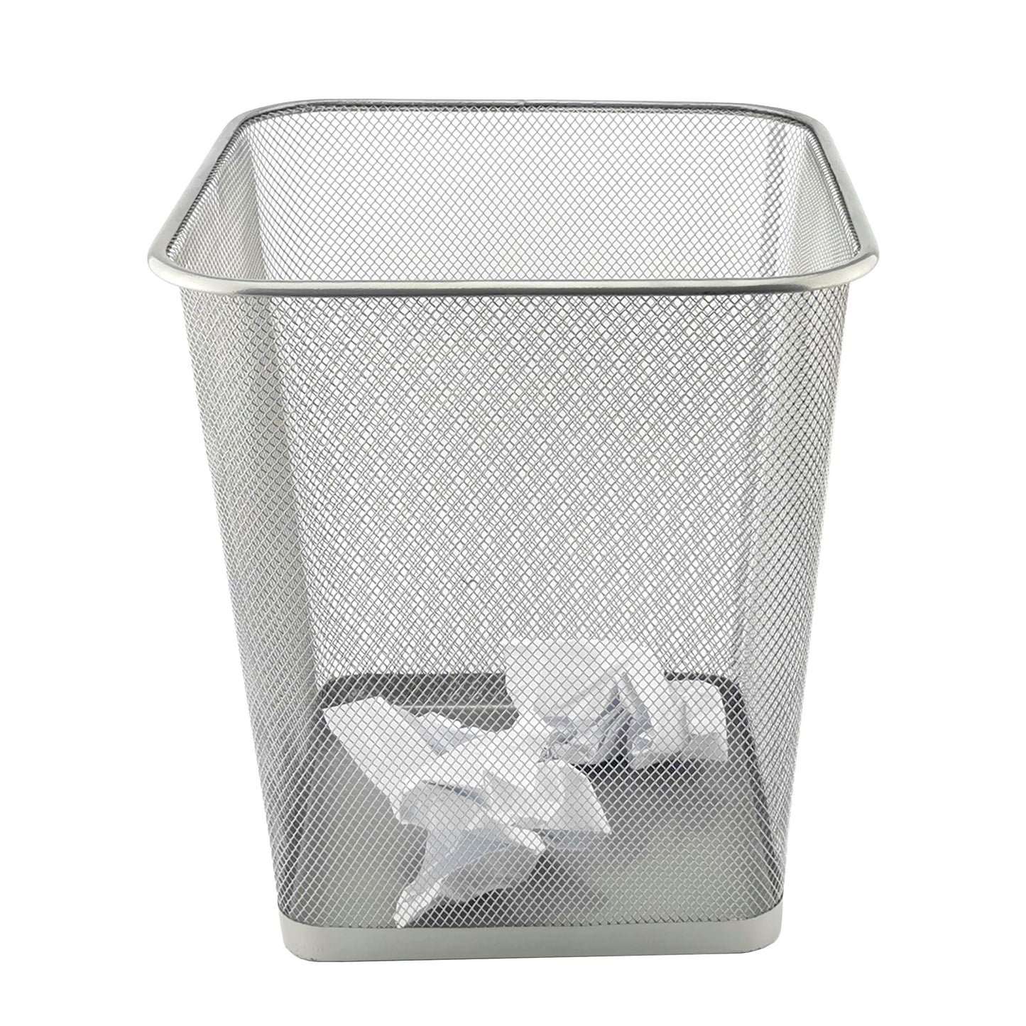 D.RECT Metal Mesh Waste Bin 18L – Silver Rubbish Bin for Office, Bedroom & Home – Durable Steel Frame, Breathable Mesh, Leak-Proof Bottom