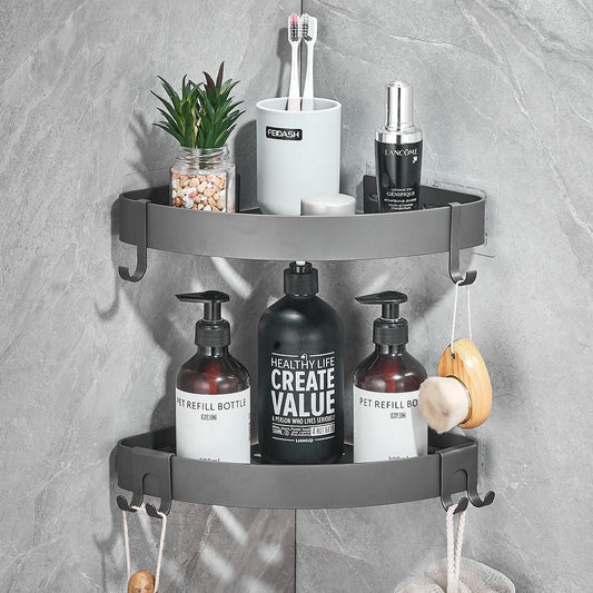 TRUSTLIFE Shower Storage Bathroom Shelf Shower Corner Caddy No Drilling Shower Organiser with Hooks, Wall Mounted Bath Shelf for Bathroom, Wetroom - 2