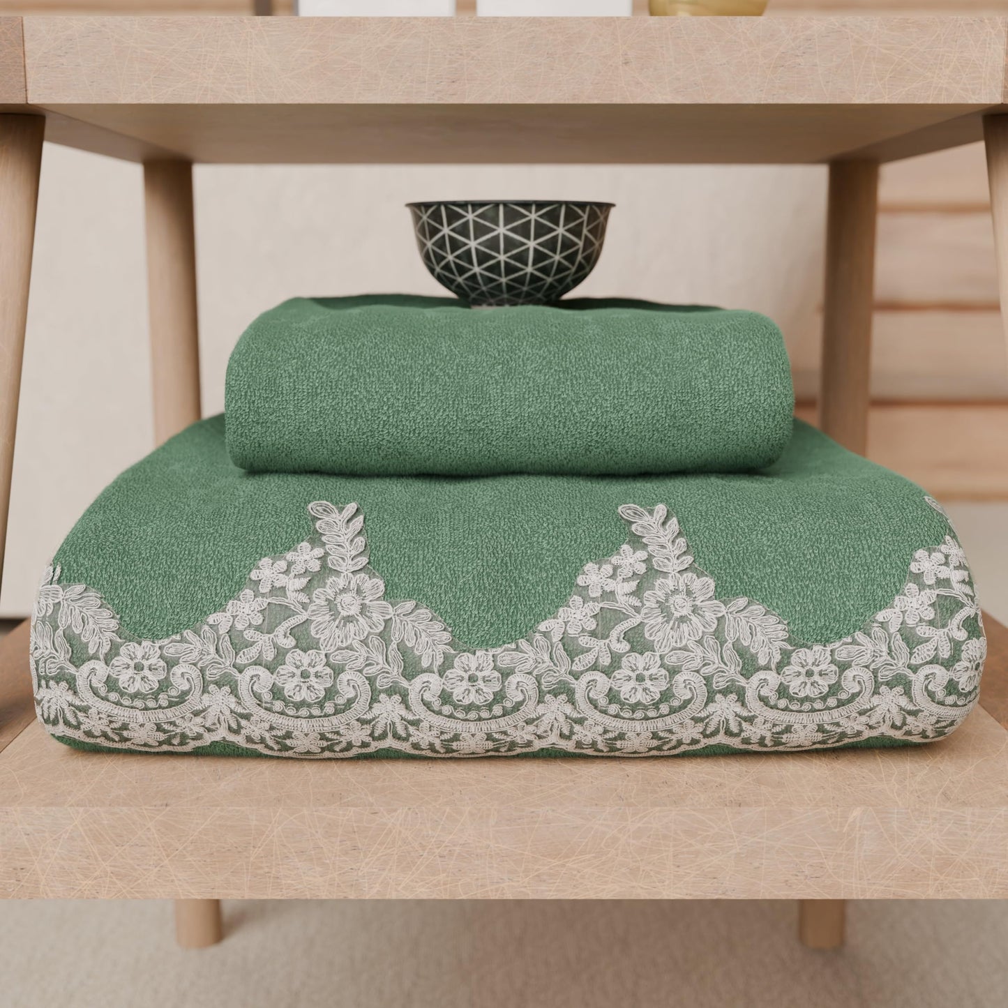 PETTI Artigiani Italiani - 100% Cotton Terry Bath Towels, 1+1 Towel Set, 2 Pieces 1 Face Towel and 1 Hand Towel, Emerald Green