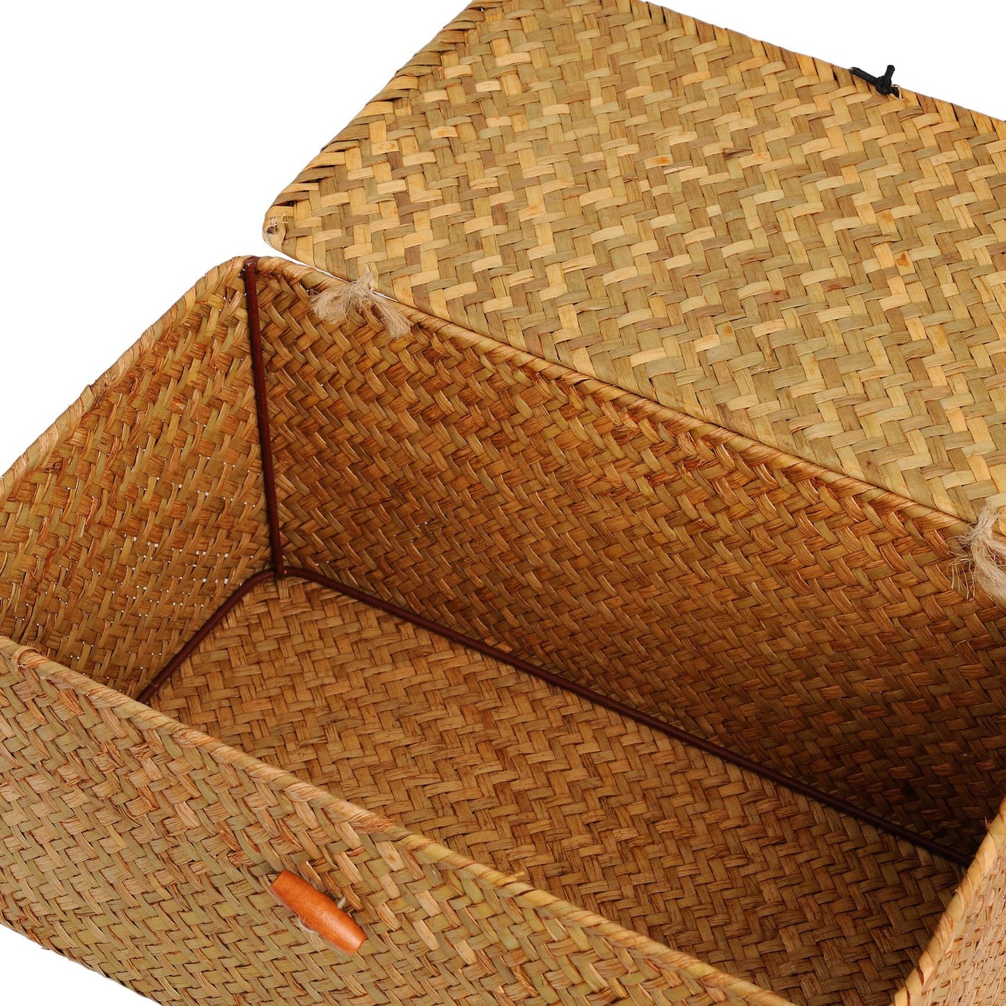 DOKOT Seagrass Storage Baskets with Lids Natural Wicker Basket (Medium 30cmx18cmx15cm H)